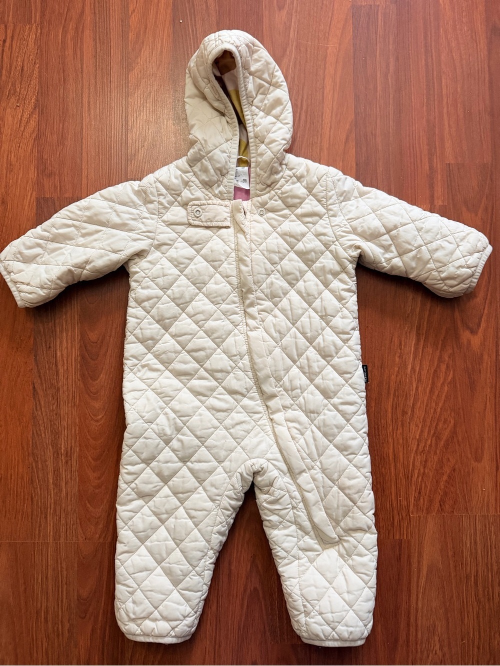 Uniqlo Cream Quilted Hooded Baby Puffer One-Piece